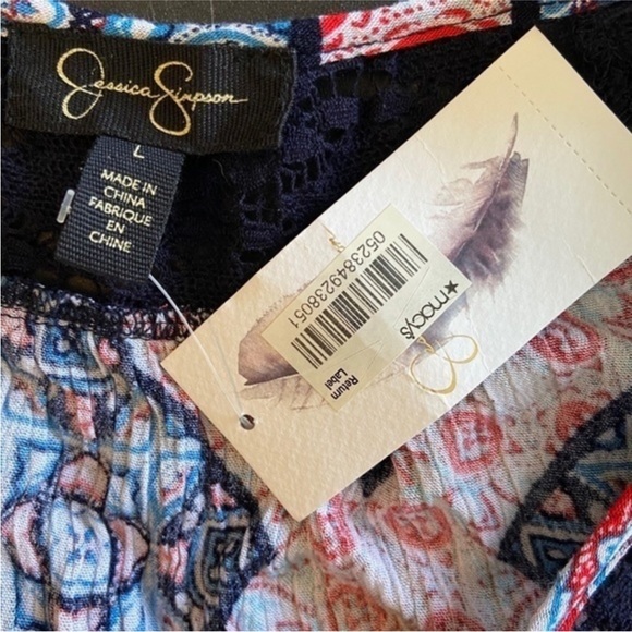 NWT Jessica Simpson Alaya 3/4 Sleeve Patchwork Lace Peasant Top in Bandana Large - Picture 12 of 13